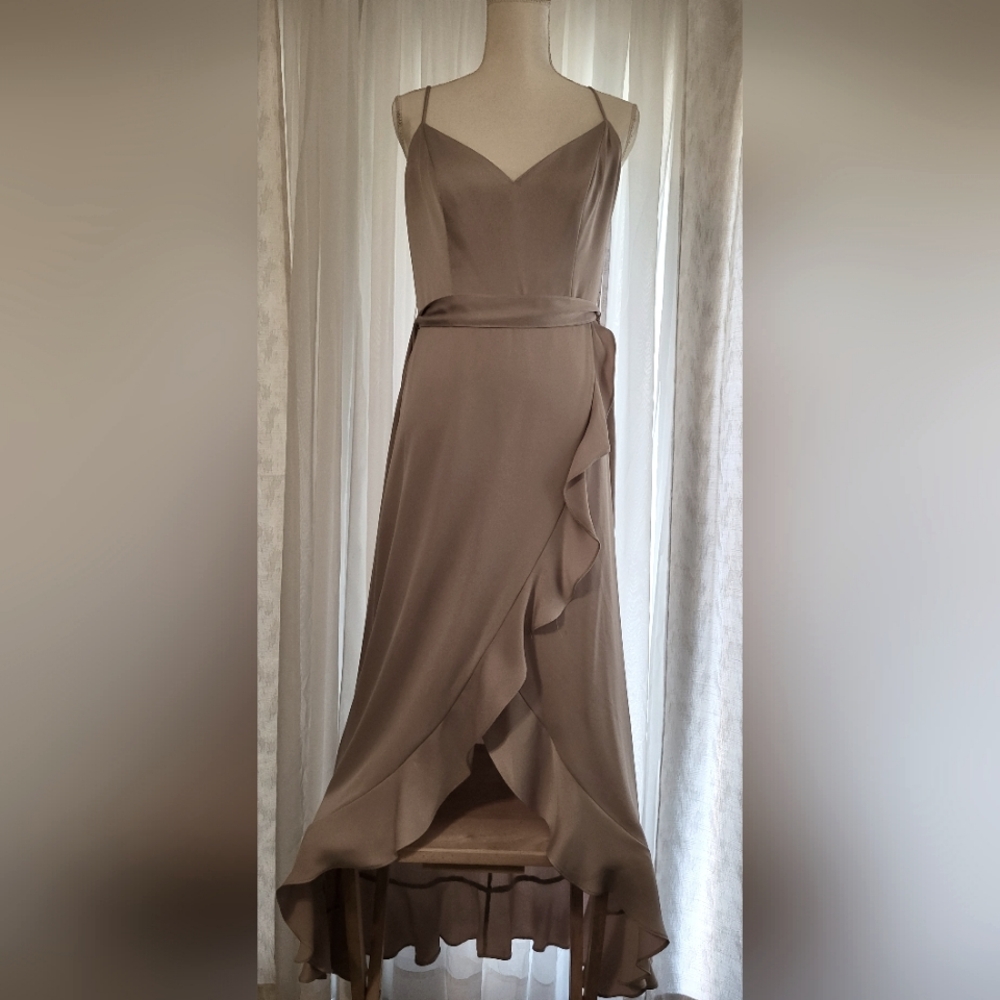 Celebrate DB Studio crepe satin ruffle high low dress size 10